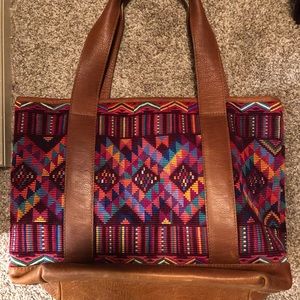 Arloom leather and hand-loomed purse